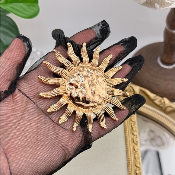 Statement Sun Pendant Necklace – Gold-Tone with Black Cord - Picture 4 of 11